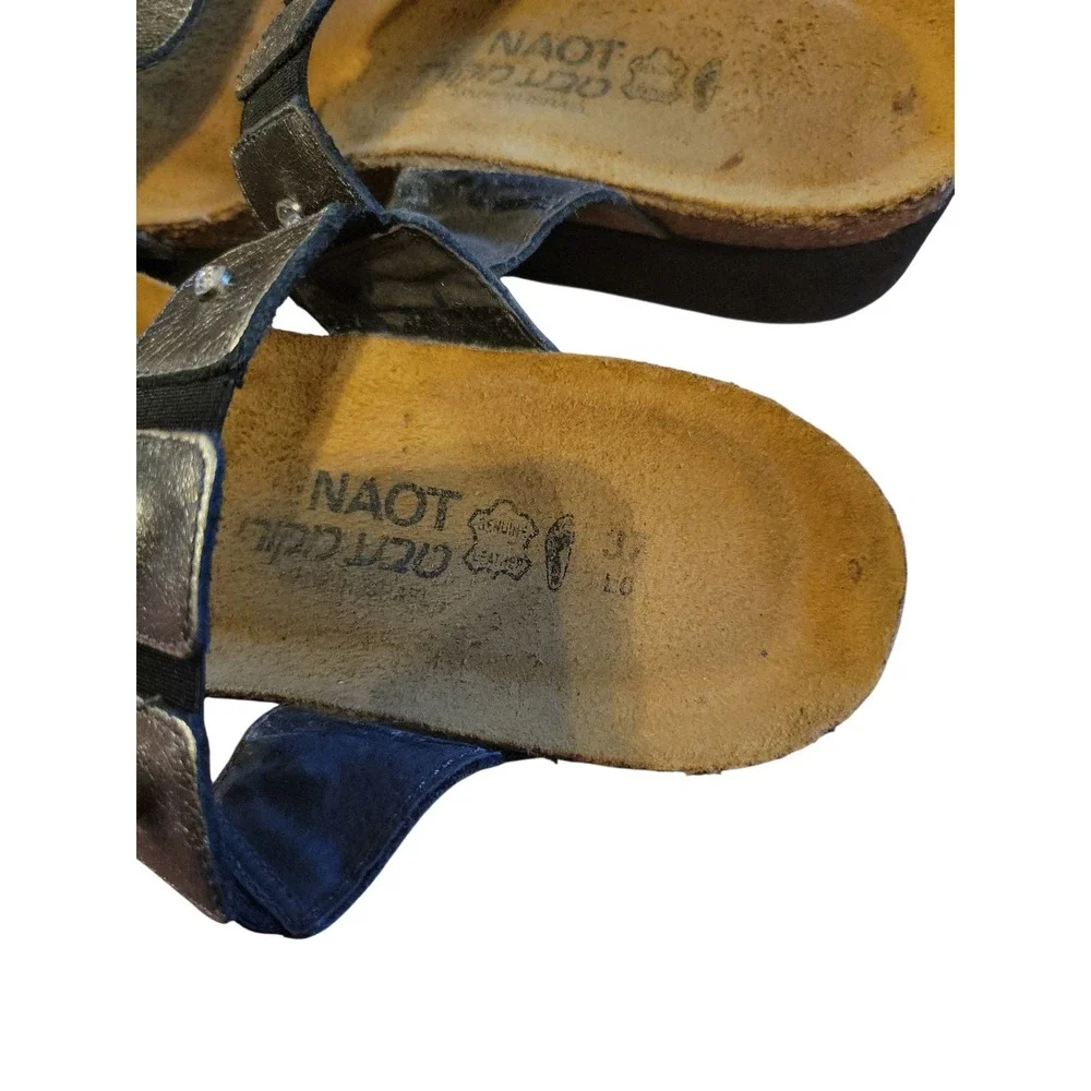 Naot Womens EU 37 US 6.5 Pewter Leather Rhinestone Band Platform Sandals Comfort